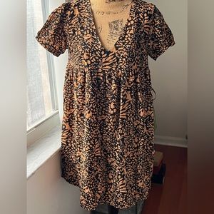 Leopard Print Short Sleeve Smock Dress